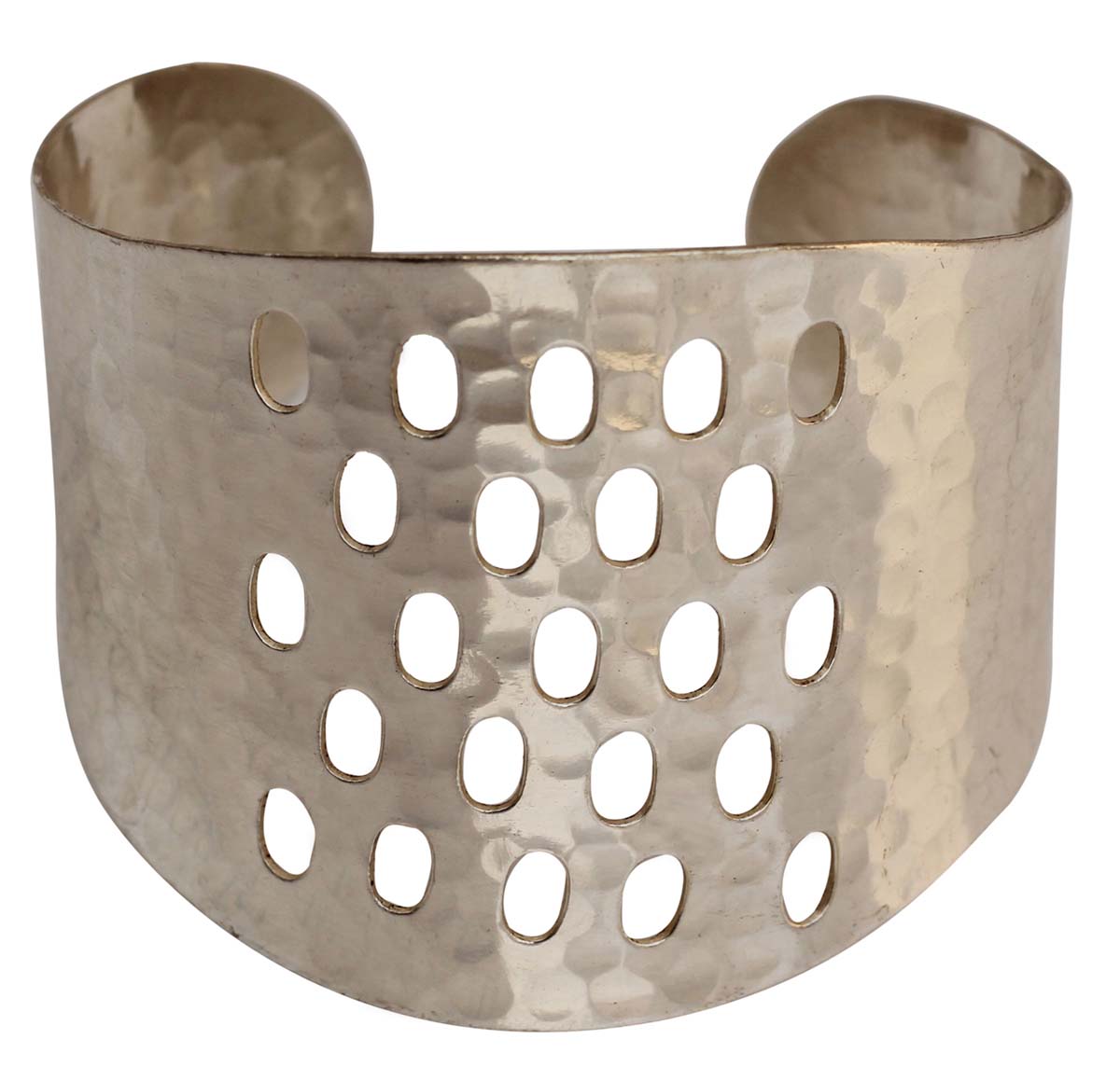 Buy Bracelets in Bulk – Cuff Bracelet – Silver Plated – Cast in Brass – Oval Cut-Outs – Hammered Effect – Wholesale Bulk Bracelets 